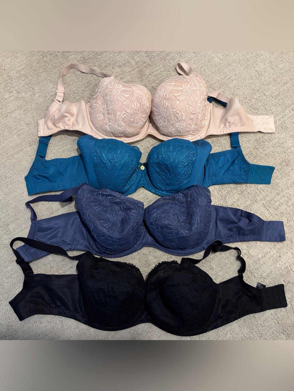 LOT OF 4 Ruby Flexwire Demibra — Black, Navy, Teal, Blush, 32I